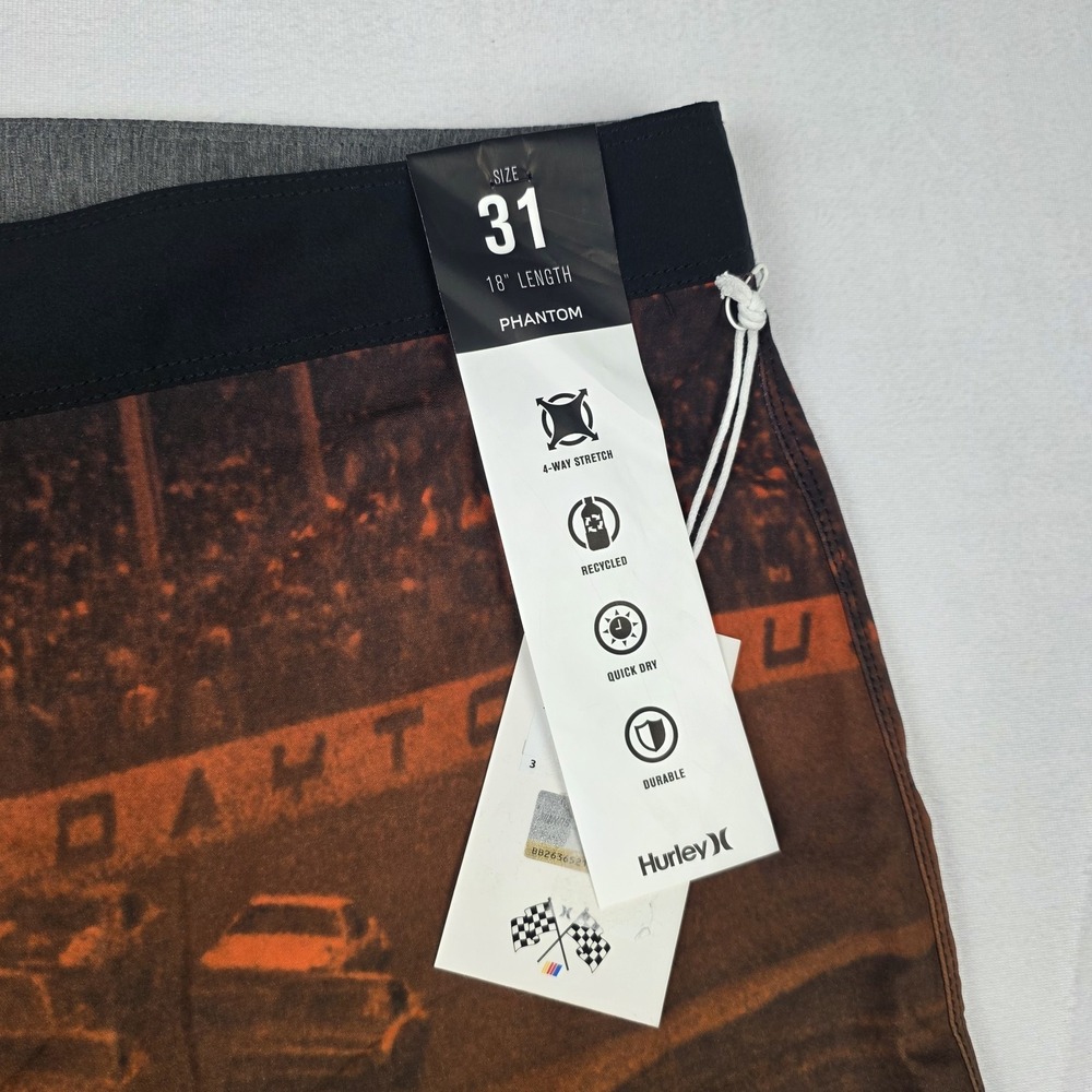 Hurley Phantom NASCAR Finishline Eco Board Shorts Mens 31‎ Racecar Graphic New - Picture 3 of 14